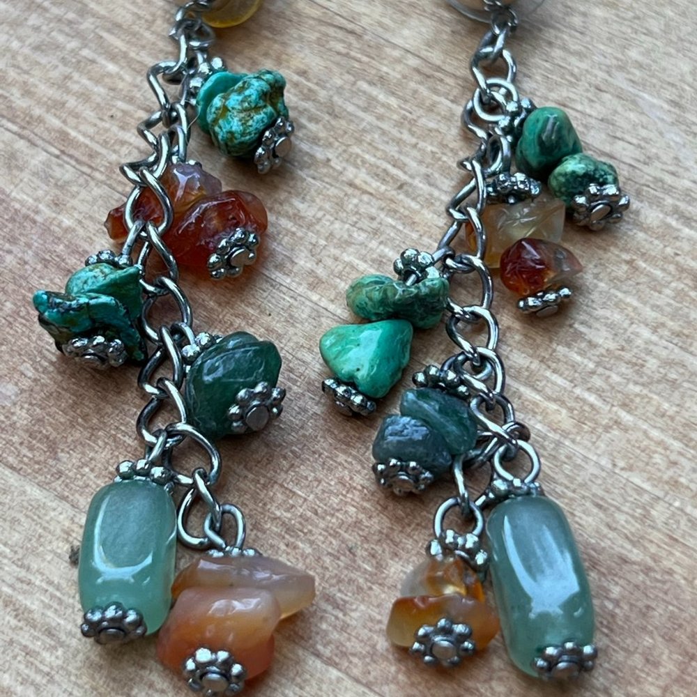 Multiple Stone Dangle Post Earrings - image 1